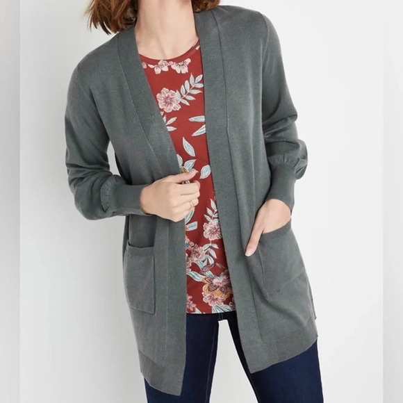 Maurices NWT Dark Gray Blouson Sleeve Front Pocket Cardigan Small Women’s - Picture 11 of 11